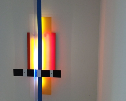 LED-Lichtplastik Motiv Manhattan aus Acrylglas und Holz 1200×450×20mm